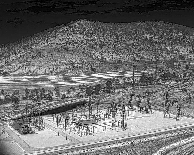 Black and White Thermal Image of Electrical Towers